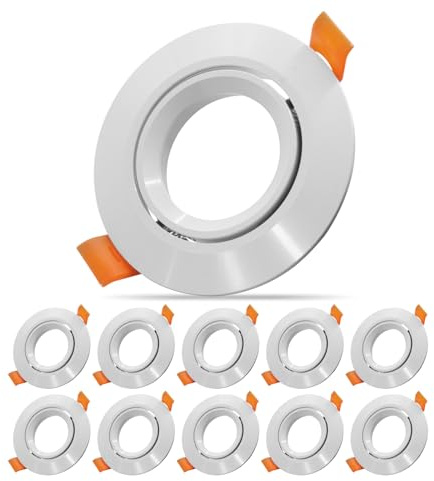 Recessed Lisa White Recessed Spotlight Frame GU10 GU5.3 MR16 Light Fitting with Light Socket Cut Out 70mm (White-10pack)