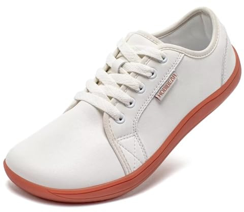 HOBIBEAR Unisex Breite Barfuss Schuhe Damen Herren Barfußschuhe Leder Minimalistische Outdoor Trail Running Walking Schuhe Beige Größe 42