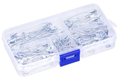 150 Pack Safety Pins - 5 Sizes, Large, Rust Resistant for Clothes, Art, Crafts, Sewing, DIY, Pinning, Hemming (Silver)