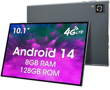 CWOWDEFU Tablet With SIM Card Slot,10-inch Tablet,Android 14,4G LTE Phone (Make Calls),8GB RAM,128GB ROM (TF up to 1 TB),GSM Unlocked,Phablet,6000 mAh,GPS,Octa-Core(Silver)