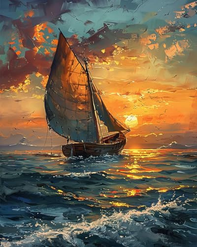 TISHIRON Pintura de barco por números para adultos, kits de pintura por números con 3 pinceles y pigmento acrílico, 40.6 x 50.8 cm, sin marco, kit de pintura por números para adultos, amigos, familia