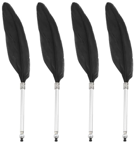 PATIKIL 4 Bolígrafos de Pluma de Plumas, Pluma de Escritura de Caligrafía Vintage Esponjosa con Varilla Plateada Refinada para Firmar Invitados de Boda, Regalo de Bodas, Negro