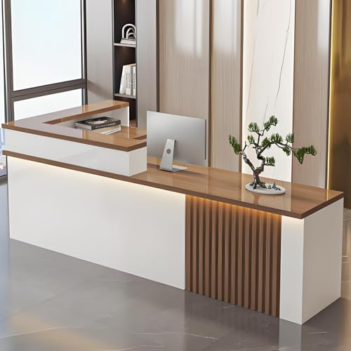 Snaweo Empfangstheke mit LED-Leuchten und verschließbarer Schublade, Empfangstresen, Verkaufstresen, Rezeptionstheke-Empfangstisch für Kassenbüro, Schönheitssalon, Lobby(Wood R,140cm/55in)