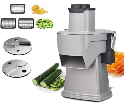 Electric Vegetable Chopper and Slicer, 200W, French Fry Cutter, Multifunctional 2 Sizes Shredding, 1-5mm Slicing, and Cube Dicing Machine