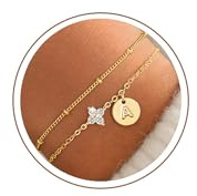 TINGN Bracelets avec initiales en or pour femmes et filles - Bracelet superposé plaqué or 14 carats avec initiales en zircone cubique, bracelet en trèfle à quatre feuilles personnalisé, bracelets à