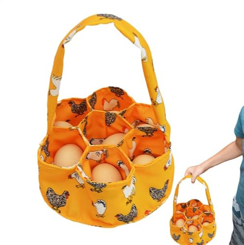 GkgWuxf Egg Collecting Basket - Kitchen Produce Holder Bag with 7 Pouches,Fresh Egg Holder Collector Container Basket for Duck, Chicken