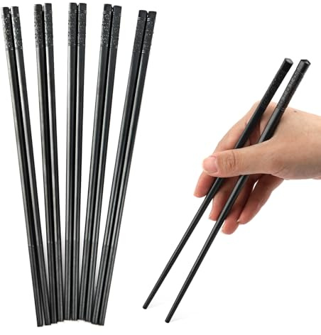 Maxmoc 5 Paar Essstäbchen für Chinesische,Japanische,Koreanische Gerichte | Spülmaschinenfeste Stäbchen zum Essen,Wiederverwendbar,Rungrutschfeste,Schwarz,24CM