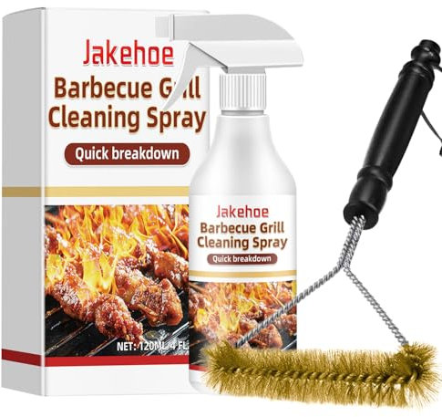 Limpiador Barbacoa 120ml + Cepillo Barbacoa, Spray Limpiador,de Parrilla, Cepillo, Spray, para de Gas y Parrilla de Carbón