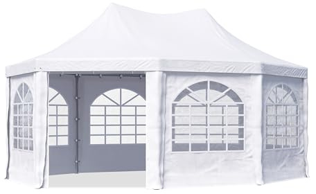TOOLPORT High Peak Frame Tent Pagoda Pavilion 13x18 ft – Quick & Easy to Set Up with Windows – Durable White 700g PVC Tarp