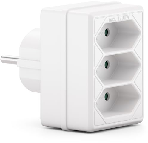 deleyCON Adaptador de Enchufe Múltiple Interior con Cable Euro - Adaptador de Corriente/Regleta 3X Toma Euro, 2,5 A, Máx. 1700 W - Blanco