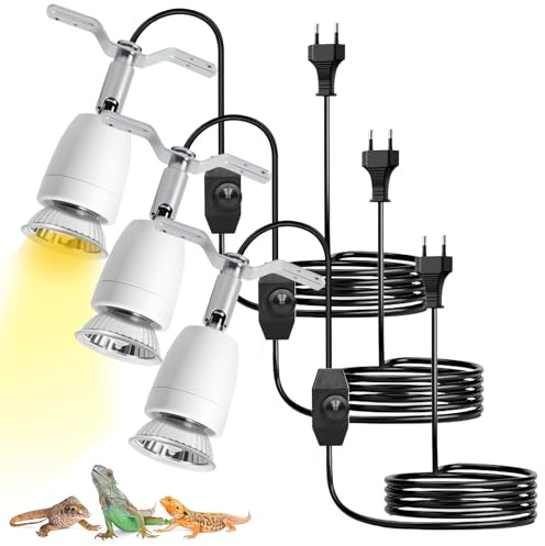 Lot de 3 douilles chauffantes en céramique, culot E27, en céramique, câble de 1,8 m, lézard, tortue UV, douille en porcelaine, rotation à 360°, intensité variable, pour amphibiens, aquarium, animaux