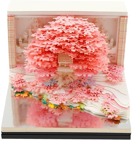 Calendrier 3D 2026 à déchirer - 366 jours - Avec boîte en acrylique - Sculptures en papier d'art - Calendrier Time Piece pour cadeaux créatifs - Noël - Nouvel An (rose)