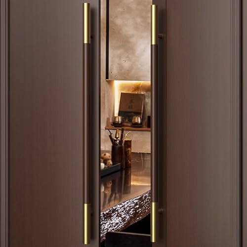 Set di maniglie in acciaio inossidabile, 1 paio di maniglie da 1000 mm di lunghezza, con impugnatura in legno, per porte di ufficio e d'ingresso, resistenti ed eleganti (D + finitura in titanio)