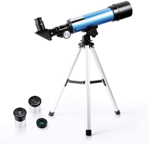 Telescope for Beginners and Kids, 50mm Aperture Refractor, Portable 90X Astronomical Telescope with Tripod, 2 Eyepieces, 1.5X Barlow Len