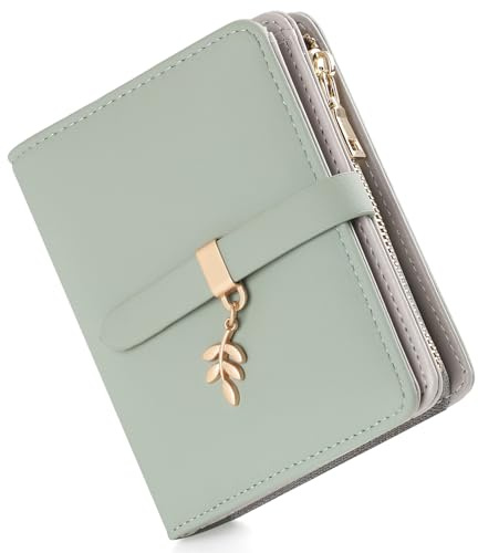 RRANCharltu Portefeuille Femme Cuir Porte Monnaie Petit Blocage RFID,Vert | Portefeuilles et Porte-Cartes,Fermeture éclair Poche à Monnaie,Fenêtre ID,Pendentif Feuille,Simili Cuir,Voyages,Cadeaux