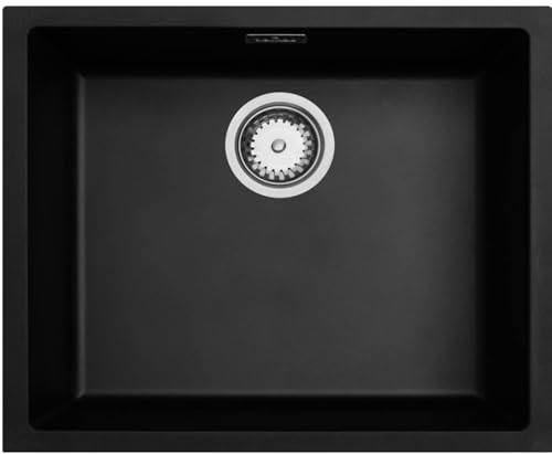 Luquicina LD54BL – Fregadero de cocina 1 seno negro – Composite BIO – Empotrable o Bajo Encimera – 55 x 45 x 20,8 cm