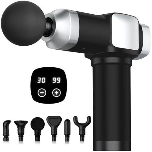 CAMEFER Deep Tissue Massage Gun, Portable Percussion Electric Muscle Massager for Pain Relief, Handheld Massagers with 30 Speeds & 6 Attachments for Back and Neck, Gifts for Men Women