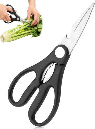 WUNZILO Tijeras de cocina profesionales de acero inoxidable 1.2mm para cortar verduras y carne tijeras de cocina negras de alta calidad tijeras multiusos cocina aptas lavavajillas