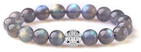 Naturelles 8mm Pierres Bracelet précieuses deMetJakt avec Cristal Bangle en perles avec pendentif en Argent Sterling 925 Pendentif Double Bonheur (La labradorite)