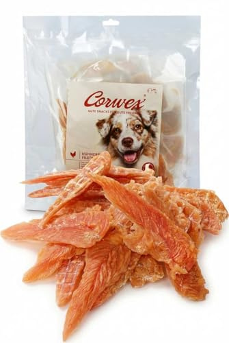 Corwex Hundesnack Hühnerbrustfilet (1kg), getreidefrei & fettarm, im Wiederverschließbarem Beutel, 100% Huhn im Fleischanteil