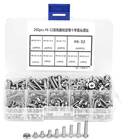 Vis à tête cylindrique large, 260 pcs/ensemble # 6-32 Kit d'assortiment de vis à tête cylindrique croisée en acier inoxydable