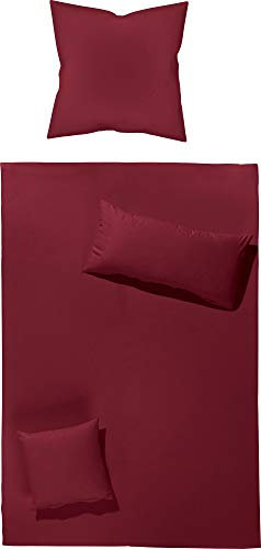 Erwin Müller Bettwäsche-Set Renforcé Würzburg, Uni weinrot Größe 40x80 cm / 135x200 cm - strapazierfähig und temperaturausgleichend, mit Reißverschluss