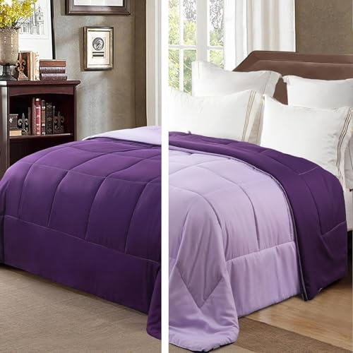 Exclusivo Mezcla 7.5 Tog King Size Duvet All Seasons, Ultra Soft Reversible Coverless Duvet, Lightweight Down Alternative Comforter, 230x220 cm Deep Purple/Lilac
