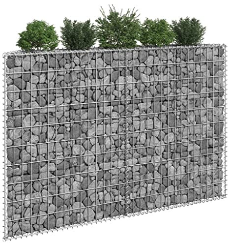 WIFESE Panier de Gabion en Trapèze Acier Galvanisé 150x20x100 cm Argenté Lit Surélevé à Gabion Parterre de Fleurs Jardin Parterre de Fleurs Plantes Terrasse Mur en Gabion Décoration Extérieure