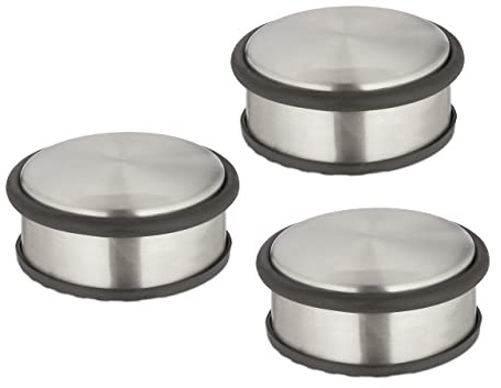 Relaxdays Fermaporta in Acciaio Inox, Set da 3, H x D: 4,5 x 10,5 cm, Blocca Porte Pesante e Antiscivolo, Argento Nero, Gomma