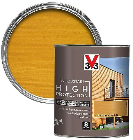 V33 Lasure haute protection pour bois Chêne clair 750 ml | Avec filtres UV | Hydrofuge | Formule anti-gouttes | Souple | Séchage rapide | Seulement 2 couches nécessaires
