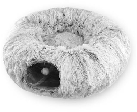 Cama Donut Túnel Gato, Suave, Plegable, Lavable, Extraíble, con Alfombrilla y Bola para Jugar - Accesorio para Gatos (80 x 25 cm)