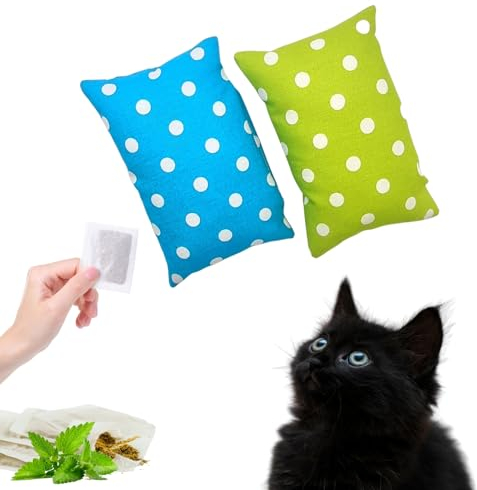 SNOOZYCAT® 2 nachfüllbare Katzenminze Kissen mit 4 100% natürlicher Katzenminze in Nachfüllpads für Katzen, patentiert, handgemacht und waschbar, Baumwolle Oeko-TEX® Standard 100, Made in Germany
