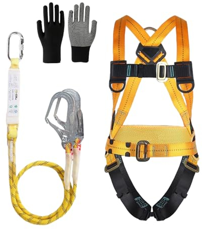 Harnais de Sécurité avec Longe, Harnais Anti Chute, avec 2 Grandes Boucles et 2 Longes de 2 m, Ceinture Réglable, Portante 100 kg, pour le Travail Aérien, les Hommes, Approuvé EN361, EN354 et EN355