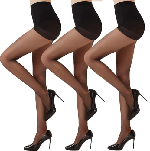 Citystl 3 Pairs Black Sheer Tights for Women - 20D Resist Tears Control Top Pantyhose with Reinforced Toes, Smooth, Supple(Black-S)