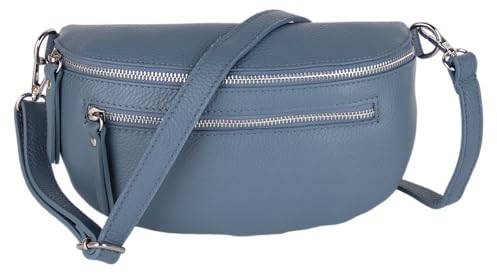 MIRROSI® Damen Bauchtasche Umhängetasche 27x14,5x8cm Damen, Made in Italy, aus Echtleder Tasche Echtes Leder, Brusttasche, Crossbody Bag aus echtem Leder (Jeansblau)