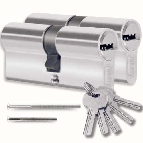 Pack de 2 Cilindros para Cerradura 45/45mm de Doble Entrada, Tornillos y Llaves Incluidos, Fácil de Instalar, para Puertas y Garajes, Antitaladro, Misma Llave, Longitud 90mm
