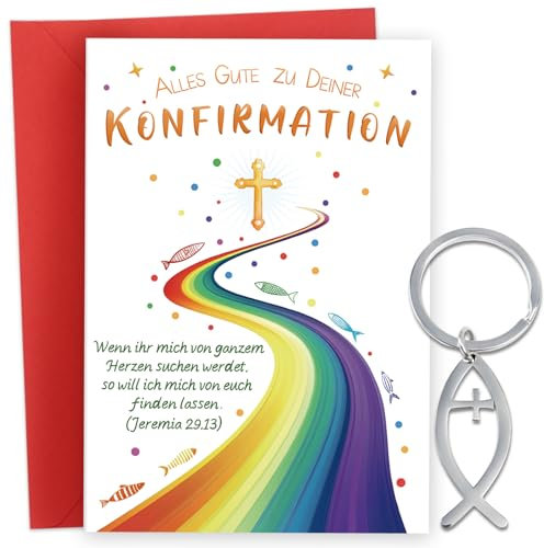 Luckeey Konfirmationskarten, Konfirmation Geschenk mit Schlüsselanhänger Fisch, konfirmation karte mit Umschlag, Karten Konfirmationsgeschenk Glückwunsch Geschenke Jungen und Mädchen