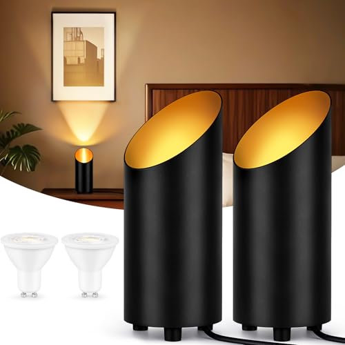 GeyouLux LED Uplight Spot Bodenstrahler IP44 Wasserdicht 6W 600LM Aluminium Bodenlampe Innen, Bodenleuchte mit Fußschalter zur Indirekte Beleuchtung, inkl. GU10 Lampe 2700K Warmweiß 2er Set Schwarz