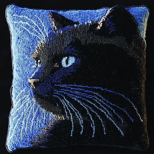 AxiangziK DIY Latch Hook Cushion Kits,Animal a Black cat,Latch Hook Kits DIY Throw Pillow Cover Craft Kits Embroidery Kits with Printed Canvas,17x17in