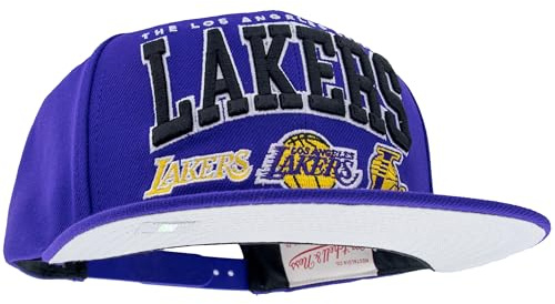 Mitchell & Ness NBA/HWC Champ Stack Cappellino Snapback da Baseball - Los Angeles Lakers, Nero, 100% Poliestere, Regolabile, Uomo, Donna, Bambino, Unisex, Primavera, Estate, Autunno, Inverno