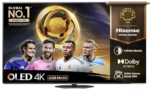 Hisense 55 55A85QTUK OLED Smart AI TV - 120Hz Game Mode PRO, Dolby Atmos, Dolby Vision, IMAX Enhanced, Sport Mode, Filmmaker Mode, Infinite Blacks with Freely, Disney +, YouTube, Netflix