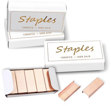 Desuibao 4000pcs 24/6 Colored Rose Gold Staples, Premium Standard Stapler Refill Pins, Staples for Desktop Stapler Home Office Heavy Duty Supply, 50 Per Strip, 4 Box