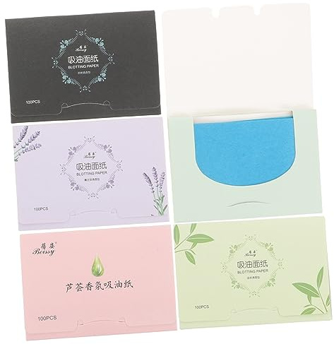 DEARMAMY 500 Pieces Facial Oil Blotting Paper Set 100 Sheets Each of Lavender Green and Linen Oil Control Tissues for Oily Skin Makeup Friendly Portable for Daily Use Random Color