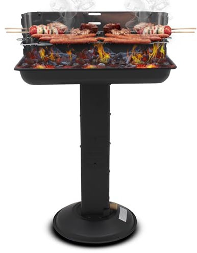 Muntel Holzkohlegrill edelstahl,Säulengrill, BBQ-Grill,inkl 5-fach höhenverstellbarem Grillrost, Lüftungsregler,Aschekasten und Aschekasten, für Camping, Garten, Schwarz