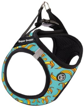SUPER DOGGY Arnes para Gatos Personalizado - Incluye 2 Etiquetas con Nombre - Arnes Gato Ajustable Reflectante - Chaleco Suave y Transpirable - Arnés Anti Tirones Gato (Blue Bananas, XS)