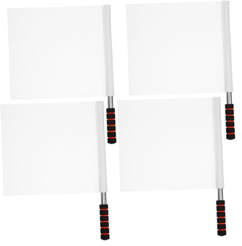 BELLIFFY Lot de 4 drapeaux d'arbitre blancs avec poignée antidérapante, tige en acier inoxydable, drapeaux de signalisation de sport haute visibilité pour le football, les juges de ligne et