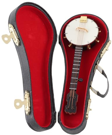 Smandy Mini Jouets Banjo, Modèle de Banjo Miniature en Tilleul avec Une Fabrication Exquise et Une Boîte de Support pour la Décoration de Maison de Poupée et Les Cadeaux