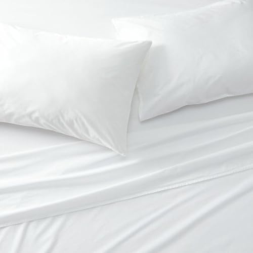 Victorio & Lucchino V&L Juego de Sábanas de Hostelería 100% Algodón Blanco – Suaves, Transpirables y Resistentes – Incluye Encimera, Bajera Ajustable y Funda(s) de Almohada | Cama 180cm (2 Almohadas)