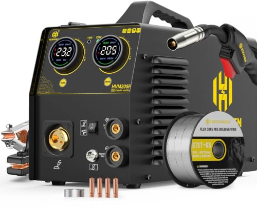 H HZXVOGEN HVM205P 205A Soldador MIG MAG Pulsado, 230V 5 en 1 Máquina de Soldar Multiproceso para Aluminio, Control Sinérgico con Gran Pantalla LED