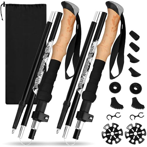 YGVQN 2 PCS Bastoni da Trekking Telescopici 110-130cm Uomo Donna, Ultra-Leggeri in Alluminio 7075, Bastoni da Passeggiata con Impugnatura in Sughero per Escursionismo, Nordic Walking e Sci Alpinismo